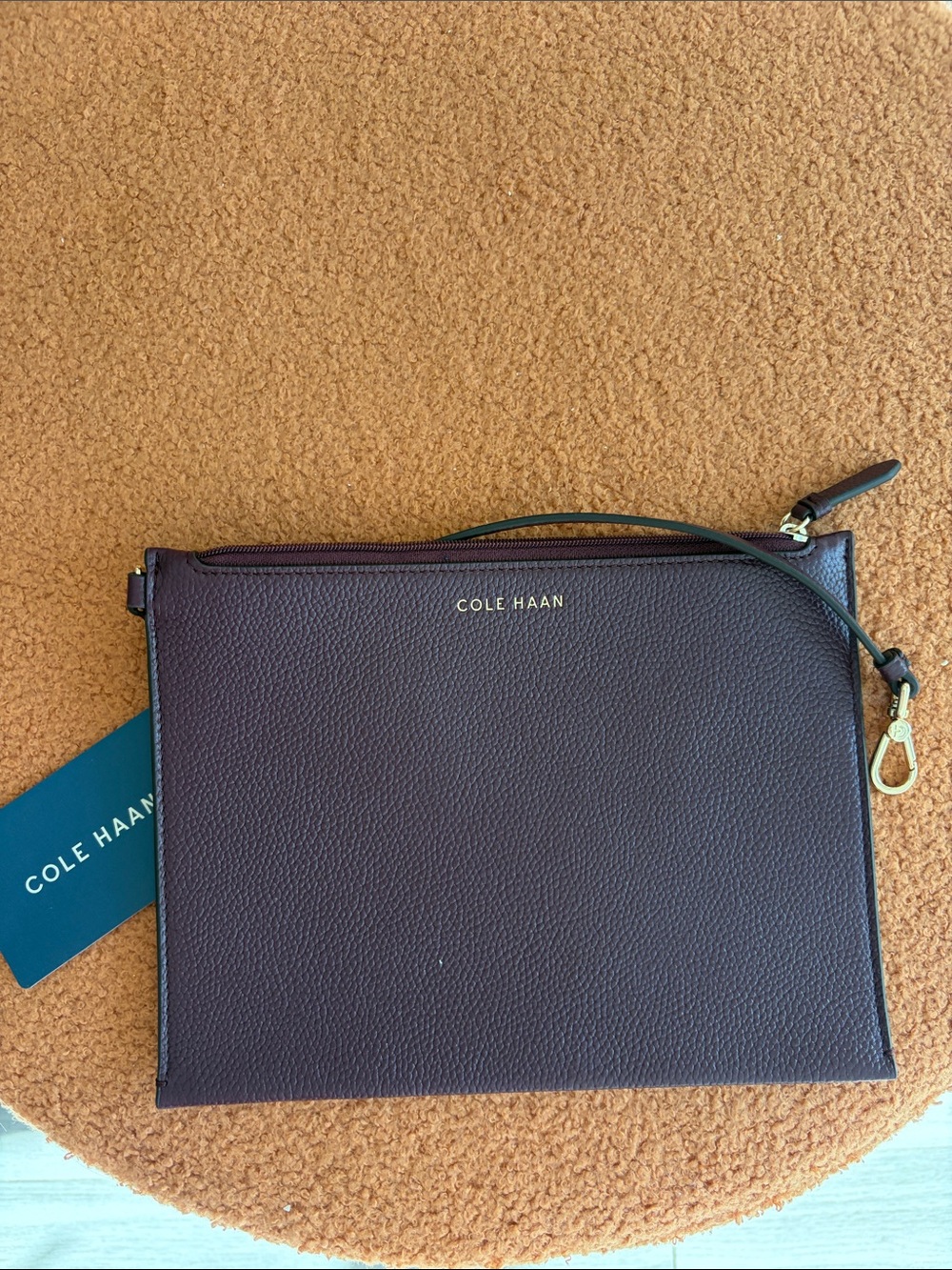 Cole Haan Pebbled Leather Pouch in Deep Burgundy